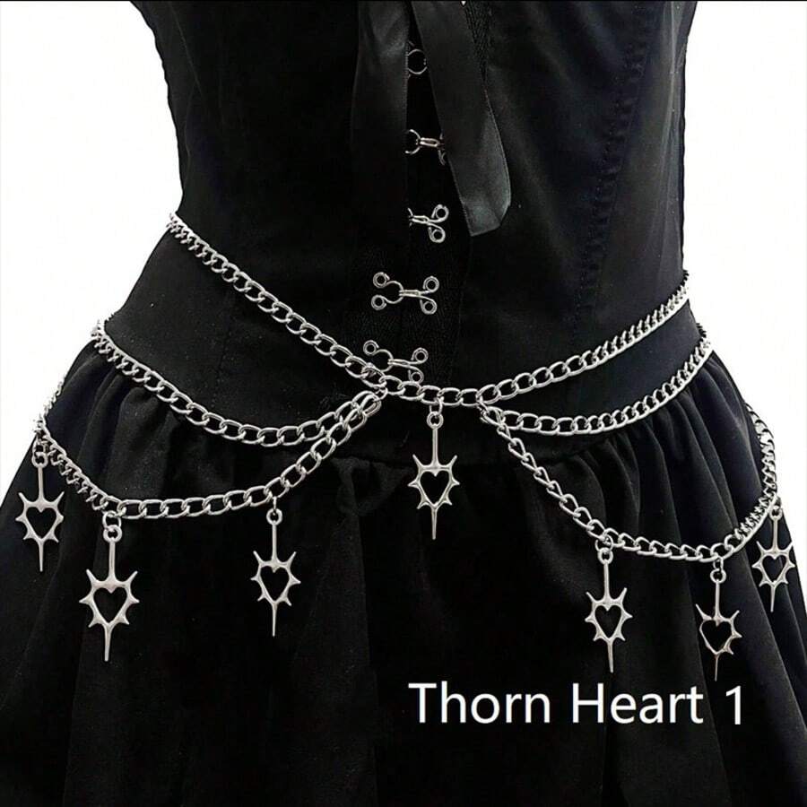 Punk Goth Steam Punk Five-Pointed Star Waist Chain, JK Accessory Skirt Chain, Subculture Waist Belt, Y2K - Siiver - 查看 1
