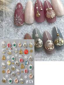FULL BEAUTY 1个浮雕果冻水晶球圣诞美甲贴纸铃铛雪花圣诞树冬青雪人星星Y2K美甲圣诞滑块新年美甲饰品美甲用品美甲 - 彩色 - 查看 6