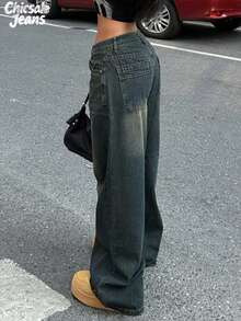 Jeans boyfriend a vita alta dritti e morbidi con effetto vintage per donne