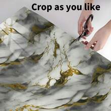 1 Roll Luxury Marble Pattern Self-Adhesive Wallpaper, Waterproof, Moisture-Proof, Oil-Resistant, Easy To Clean, Seamless Pattern Matching, Suitable For Living Room, Bedroom, Bathroom, Kitchen And Stairs, Wall Decor | Seamless Wall Design | Waterproof Wallpaper - Gold - View 11