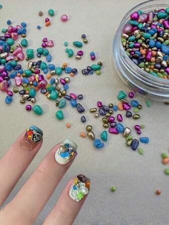 1pc Autumn/Winter New Colorful 3D Mixed Plated Asymmetrical Small Stone Nail Art Decorations, 1mm-5mm Assorted Mini Crushed Stones For DIY Christmas Manicure, Nail Art Supplies, Y2K, Nail Accessories For DIY Design