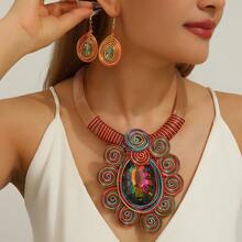 New Fashionable Aluminum Wire Turquoise Teardrop Elegant Vintage Boho Necklace - Multicolor - View 11