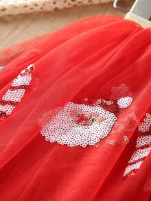 女童聖誕老人糖果棒亮片刺繡迷你裙，節日裙 - 紅色 - 查看 4