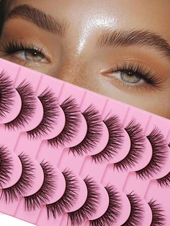 10 Pairs Natural Mink Lashes, Natural Appearance, Wispy Eyelashes, Cat Eye Lashes