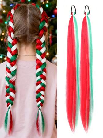 26英寸钢琴色可编织儿童接发1件装和2件装，DIY编织马尾辫接发，耐热合成蓬松假发，适合女孩，万圣节和节日服装配饰。