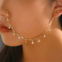 BMOR 1 Piece Exquisite Leaf Colorful Shiny Decor Long Chain Earrings Nose Ring Alloy Jewelry Creative Female Gift