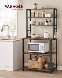 Kitchen Storage Rack, Coffee Bar, Baker's Rack, Total 6 Shelves And 6 Hooks, For Microwave, Steel Frame, Industrial, 40 X 80 X 167 Cm, Rustic Brown And Black/Oak Colour And White - Brown - View 1