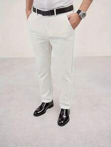 Men's Solid Color Business Formal Pants, Straight-Leg Business Trousers, Suitable For All Seasons Outdoor, Casual And Formal Occasions - Beige - View 5