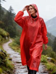1pc Thick Hooded Raincoat, Waterproof Jumpsuit Rain Jacket For Men And Women, Plus Size Couple Rainwear - Red - View 8
