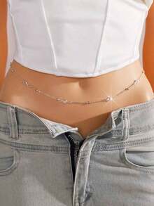 1pc Women's Crystal Chain Waist Chain, Sexy Minimalist Body Chain Jewelry, Suitable For Beach, Vacation, Dating, Gifts, Summer Daily Wear, Party And Gatherings - 銀色 - 查看 8