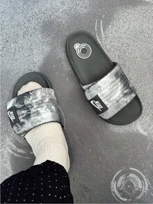 Nike 男鞋新款一字拖沙灘耐磨魔鬼氈休閒運動拖鞋 - 黑灰色 - 查看 5