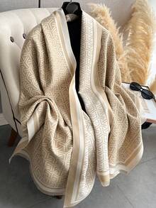 1pc Women Reversible Faux Wool Color Block Fashionable Versatile Air Conditioner Shawl Scarf, Thick & Warm For Daily Use, Autumn/Winter