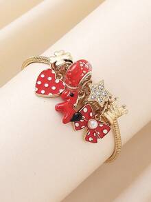 1条2026马年可爱红白波点蝴蝶结、爱心、串珠、四叶草、皇冠、星星装饰可调节手链，适合女性日常佩戴，也适合约会、情人节、新年礼物 - 彩色 - 查看 4