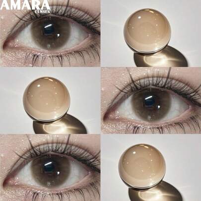 Lentes de contato coloridas AMARA para olhos castanhos, suaves, maquiagem para os olhos, lentes cosméticas marrons, descartáveis anuais, lentes de beleza coloridas, 1 par