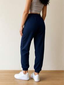 jogger mujer  pants deportivos dama conjunto deportivo gris  pantalón con puño en el tobillo ropa cómoda para gimnasio  outfit casual femenino  look deportivo urbano - Azul Marino - Ver 2