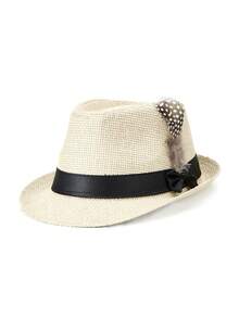 1 pieza Sombrero de sol unisex elegante y casual de poliéster con plumas naturales, adecuado para vacaciones, playa y todas las estaciones