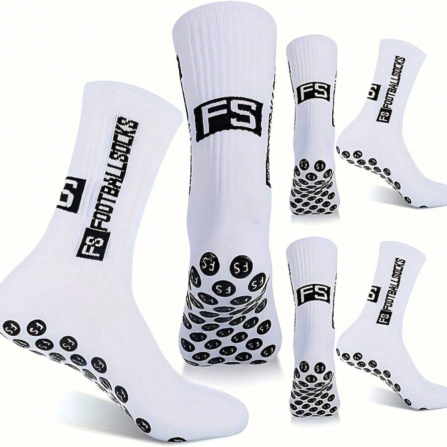 5 Pairs Football Socks With Silicone Pads, Mid-Calf Training Socks, Suitable For Football Matches, Moisture-Wicking Heel And Ankle Design, Specially Made For Football Players