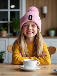 1 Stück Kinder gestrickte Mütze mit A-Z Buchstaben Muster, Mädchen Jungen warme gestrickte Beanie, geeignet für den Außenbereich, Alltagsgebrauch im Herbst und Winter