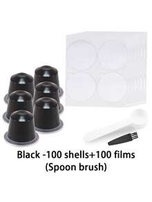 一次性咖啡胶囊 - 浓缩咖啡填充，密封，带橡胶圈和密封贴纸，可重复使用 - 铝膜和杯子 - 黑色学校用品返校