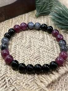Vòng tay đá Garnet, Obsidian và Labradorite - Trang sức kết nối, lá chắn tâm linh và cân bằng cảm xúc, quà tặng đá quý dạng hạt phong cách Boho, phù hợp cho cả nam và nữ (Hồng/Đen/Xám) - Trang phục thường ngày - Nhiều màu 2 - Xem 2