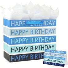 13 Large Happy Birthday Bag With Tissue Paper, Greeting Card And Handles Blue - Blue - View 1