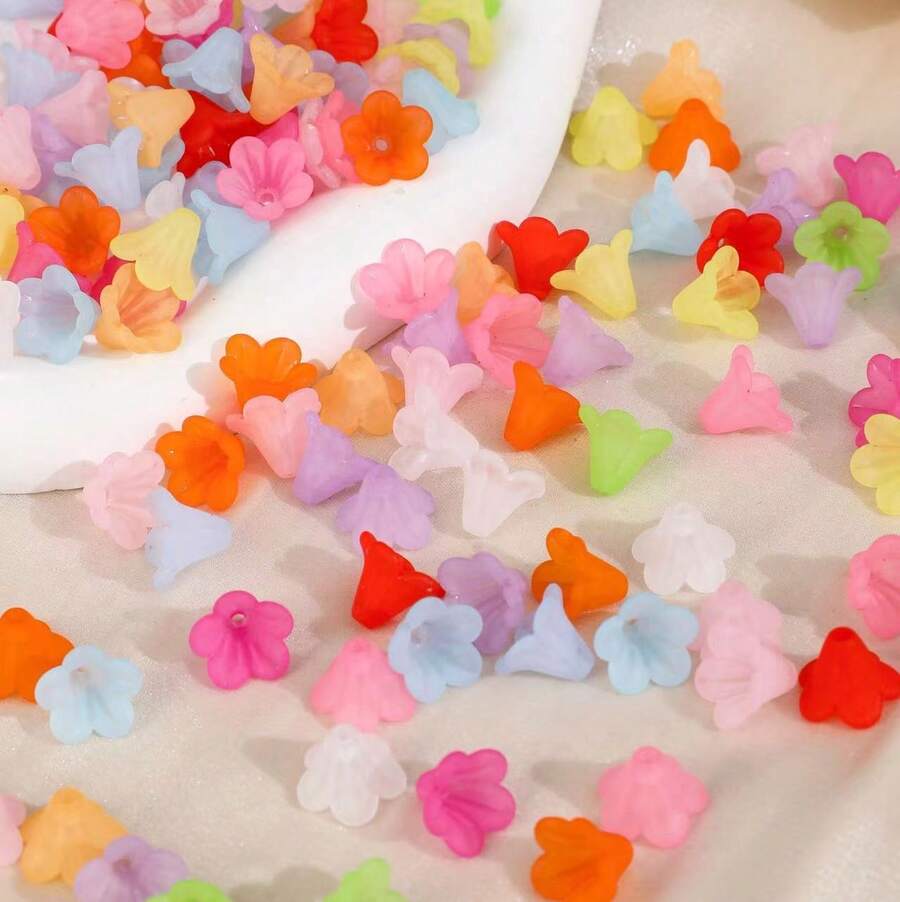 50pcs 10*14mm Transparent Frosted Acrylic Beads Morning Glory Shape Bead Caps Loose Spacer Beads For DIY Jewelry Making Necklace Bracelet - màu xanh lá - Xem 1