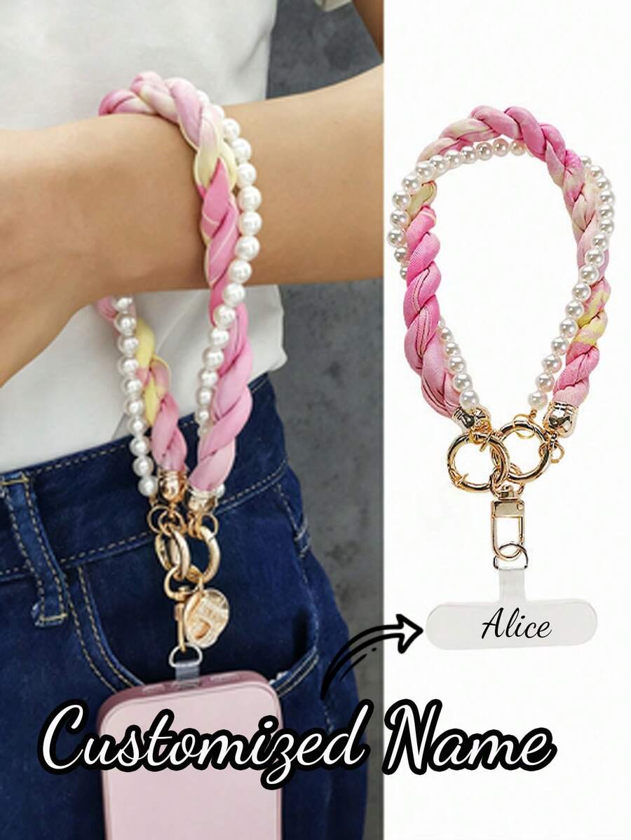 1pc Stylish Pink Braided & Pearl-Detailed Multi-Functional Phone Lanyard, Fashion-Forward Design With Gold-Tone Hardware & Cute Charms, Perfect For Daily Use, Parties, Weddings, Bridal Showers, Gifts For Her, Accessory For Phone Security & Style