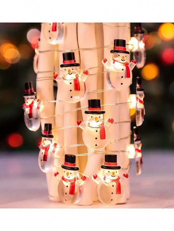 1 Warm Light 9.84 Feet 30LED/6.56 Feet 20LED Christmas Snowman Copper Wire Decorative Light String, Double/Single Snowman, Snowman Scarf Is Very Suitable For Decorating Christmas, Suitable For Christmas Decoration, Holiday Parties, Room Decoration, Snowman Decorative Copper Wire Light String (Excluding Battery)