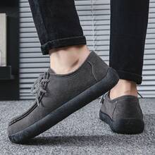 Men's New Solid Color Casual Faux Leather Lace-Up Sneakers, Suitable For Office Wear In Autumn