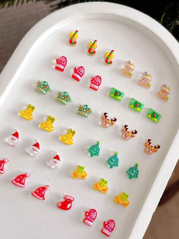 100 Stück Weihnachts-Nagelschmuck, süßer 3D-Design Weihnachts-Nagelschmuck aus Harz mit Rentier, Schneemann, Finger-Dekoration für Frauen