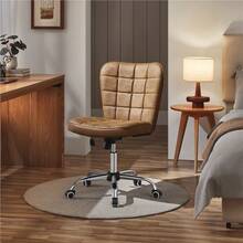 Butterslay 1PC Modern Tufted Armless Office Desk Vanity Chair 360° Swivel Rolling Height Adjustable Ergonomic Backrest For Home Office Bedroom, White/Black/Pink/Brown/Light Gray - 棕色 - 查看 7