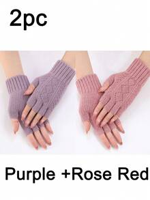 1对多色菱形镂空分指袖套 秋冬女式针织羊毛保暖护腕时尚指套 夏季 - 彩色 - 查看 26