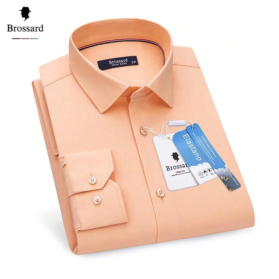Men's Dress Shirt - Triple Waterproof, Greaseproof And Stain-Resistant Protection - Made From Premium Fabric 38% Bamboo Fiber, 58% Polyamide, 4% Elastane. Soft And Breathable. Perfect For The Modern Man. Versatile For Everyday Life. - 橘色 - 查看 1