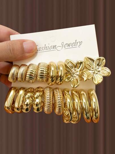 Set de 8/10/18 piezas de pendientes de aro en forma de C dorados/retorcidos, conjunto de pendientes de moda