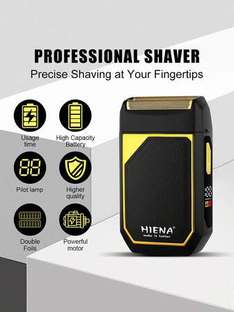 HIENA 1pc Men's Electric Shaver With Reciprocating Body Design, USB Fast Charging LED Display Screen, Lithium Battery, Gold/Silver Optional Portable Travel Tool, Ideal Choice For Men's Shaving