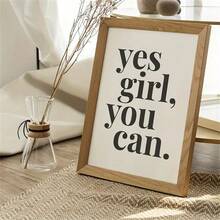 1件裝「Yes You Can」勵志名句牆面藝術－現代排版海報，白色背景黑色字體，極簡風格帆布印畫，時尚裝飾畫，適用客廳、臥室、居家辦公室、宿舍，可選配框 - 彩色 - 查看 9