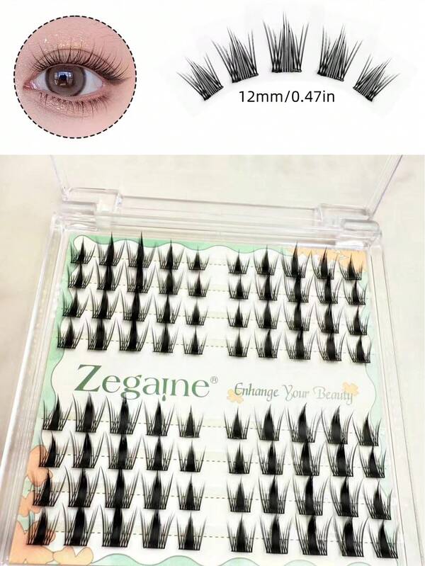 48 cílios postiços grossos de desenho animado natural, estilo de cluster único segmentado, fácil de usar para iniciantes