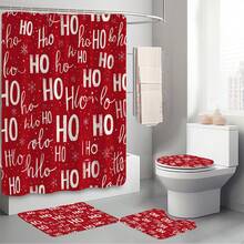 1 pezzo/4 pezzi Set di decorazioni per il bagno con stampa di fiocchi di neve e testo natalizio, include 12 ganci gratuiti, elegante atmosfera natalizia, decorazione invernale, tappetino da bagno, tappetino a forma di U, tappetino rotondo per il water, adatto per tutte le decorazioni natalizie per il bagno