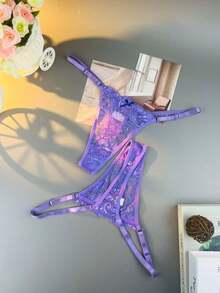 [Sensual Lace Thongs] 12pcs Sexy Low-Rise Lace Thongs For Women | Assorted Color,  Floral Pattern With Bow Detail, Breathable Panties, Intimate Apparel, Valentine's Day Four Season Clothing | Christmas Halloween Gifts (Multicolor Random Distribution) - 彩色 - 查看 5