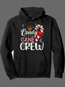 Candy Cane Crew - Funny Christmas Family Matching Hoodie | Cotton Blend, Casual Pullover With  Pocket For Men & Women,Fall Hoodies,Men's Fall Clothes,Street Wear,Halloween,Mens Hoodies,Y2k Clothes,Jesus Hoodie,Thanksgiving Day,Nightmare Before Christmas,Christmas - 黑色 - 查看 1