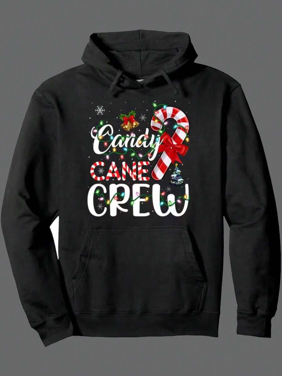 Candy Cane Crew - Funny Christmas Family Matching Hoodie | Cotton Blend, Casual Pullover With  Pocket For Men & Women,Fall Hoodies,Men's Fall Clothes,Street Wear,Halloween,Mens Hoodies,Y2k Clothes,Jesus Hoodie,Thanksgiving Day,Nightmare Before Christmas,Christmas - 黑色 - 查看 1