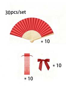 3-60支/套优雅折叠扇，情人节礼物，含领结和礼品袋，新娘竹制手持扇，适合作为伴娘礼物和婚礼装饰，也是派对、活动和夏季配饰的完美之选。 - 紅色 - 查看 10