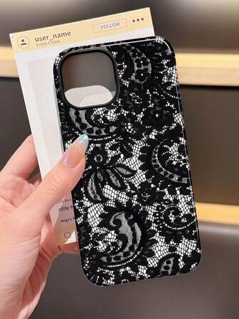 1pc Fashionable Minimalist Lace Pattern Glossy 2-In-1 Phirim Case Full Coverage Hard Phone Shell Suitable For Samsung/ 11/12/13/14/15/16/17 Pro Max