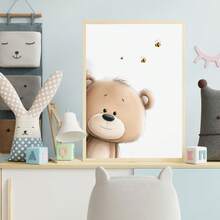 1幅帆布墙画，泰迪熊主题儿童房装饰画，中性色调泰迪熊偷窥主题，适合儿童房、卧室、家居装饰、秋冬家居装饰，可用于儿童房、托儿所、男孩/女孩派对卧室墙面背景、幼儿园教室装饰，防水材质，派对装饰礼品 - 彩色 - 查看 7