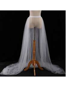 1pc Women's Sheer Double Layer Mesh Tulle Skirt, Halloween, Wedding Dress Accessory, Photo Shoot, Performance Wear