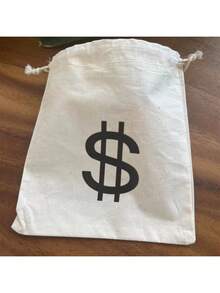 2pcs Halloween/Valentine's Party Gift Euro Design Drawstring Canvas Storage Bags, Costume Money Pouch Props Suitable For Thieves, Cowboy Role Playing Theme Party Organizers - White - View 9