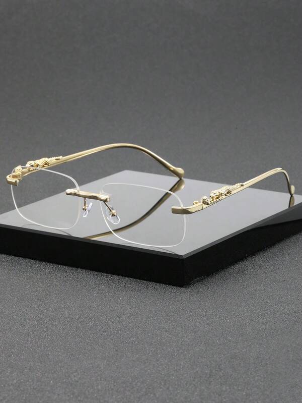 1 par de gafas rectangulares sin marco de hombre de alta gama con metal y transparentes, gafas de lente plana de uso casual y elegante, adecuadas para el ocio diario, eventos sociales de lujo, fotografía callejera con estilo y la oficina