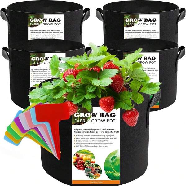 5 opakowań 5-galonowych worków uprawowych, zagęszczone doniczki z włókniny napowietrzającej z uchwytami, wytrzymała torba ogrodowa 300 g do sadzenia pomidorów, ziemniaków, truskawek, warzyw, owoców i kwiatów