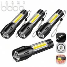 4 Pieza Linterna LED de Bolsillo,linterna portátil con carga USB,Linterna LED Recargable, Lamparas de Mano,linterna de Camping con luz de enfoque con zoom,Luz De Camping Portátil Con iluminación Lateral Y Cordón,Linterna recargable USB portátil con luz LED, fácil de transportar e imprescindible para la iluminación exterior.(Cada Linterna Incluye Cable de Carga y Estuche) - 4 piezas - Ver 13