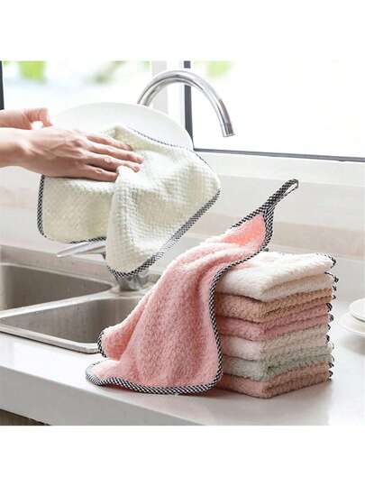 10pcs Random Color Towels, Coral Fleece Hand Towels, Small Handkerchiefs, Home Cleaning Cloths, Absorbent Soft Towels, Bathroom Supplies, Dishcloths, Kitchen Cleaning Cloths